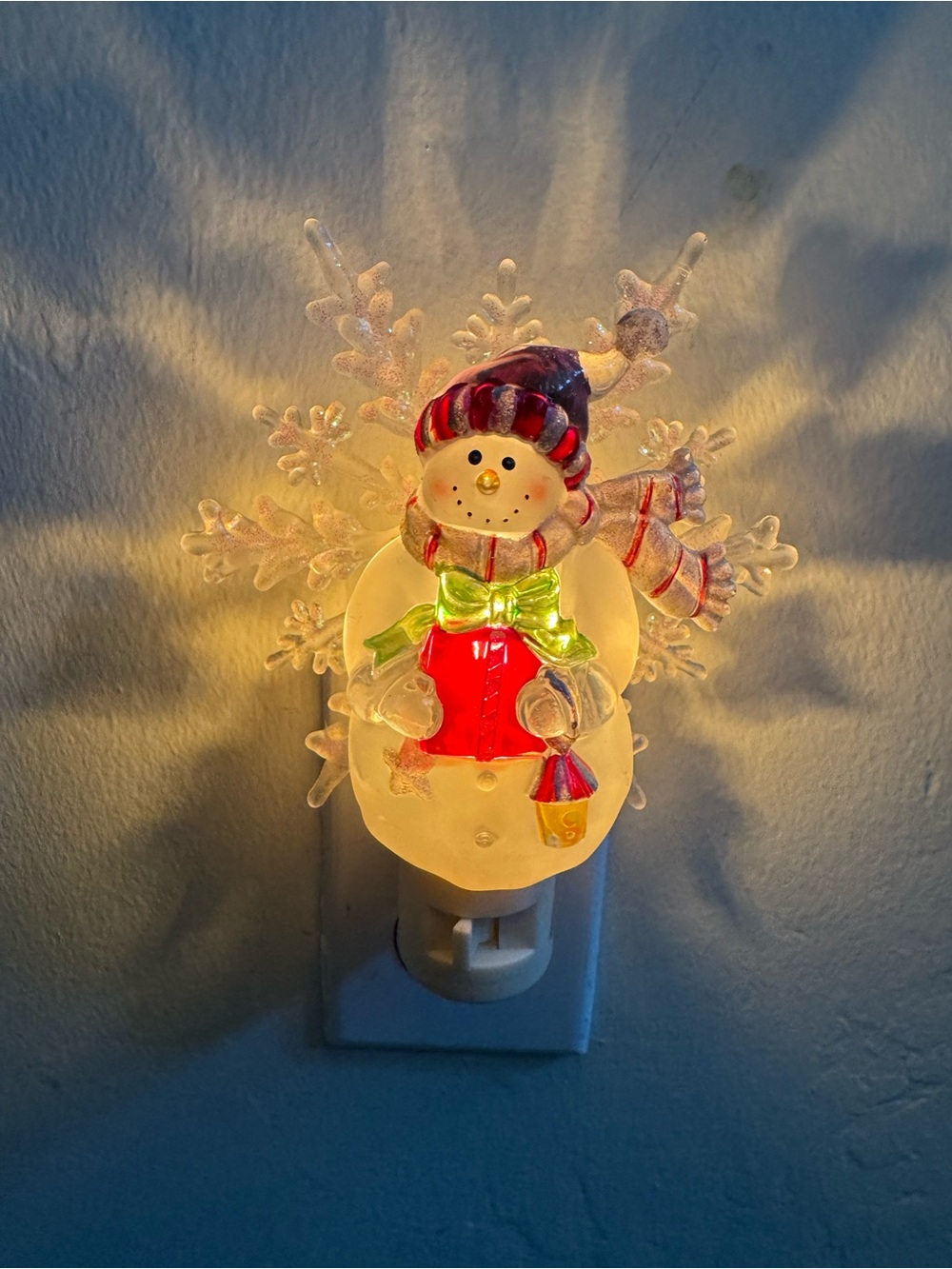 Festive Snowman Night Light Plug-In - Red and Green